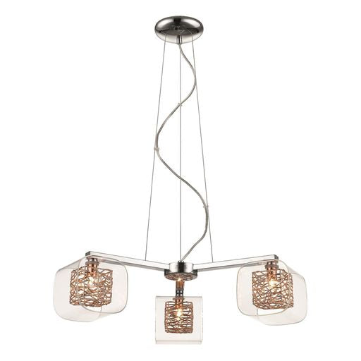 058CP3DECO 3 Light Ceiling Pendant Polished Chrome and Copper