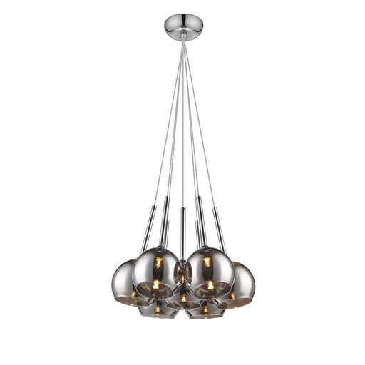 042CH7DECO 7 Light Ceiling Pendant Chrome with Smoked Glass