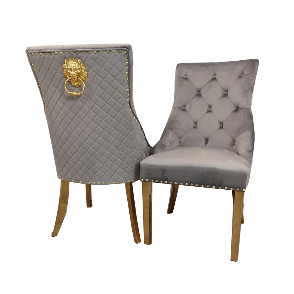 Bentley Dining Chair Gold & Light Grey Velvet