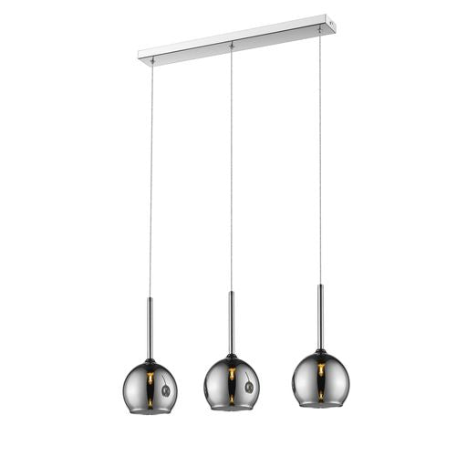 P062CH3DECO 3 Light Bar Ceiling Pendant Chrome with Smoked Glass