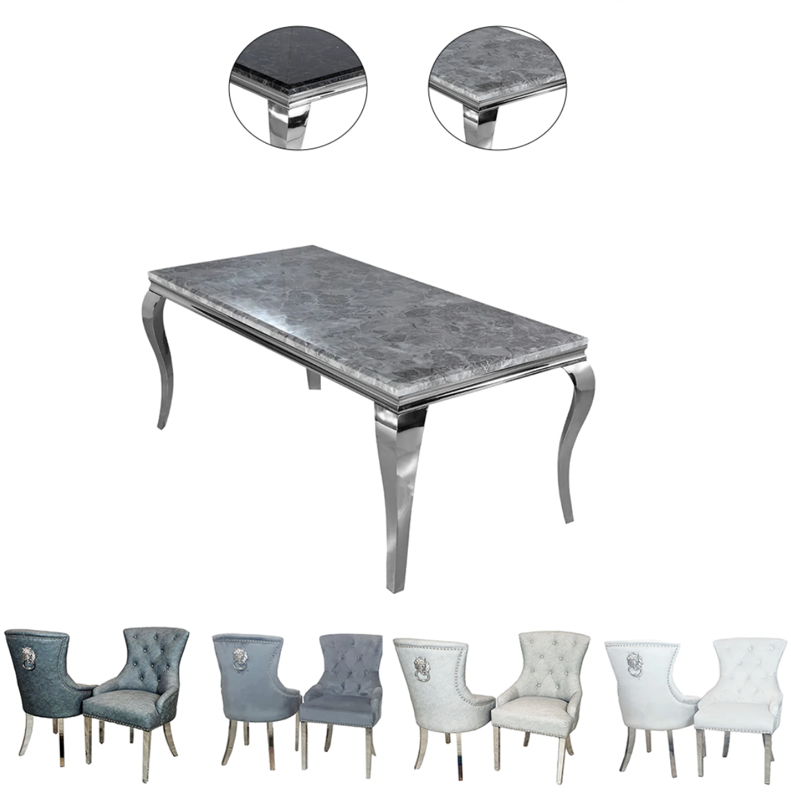 2m Louis Dining Table With Megan Dining Chairs