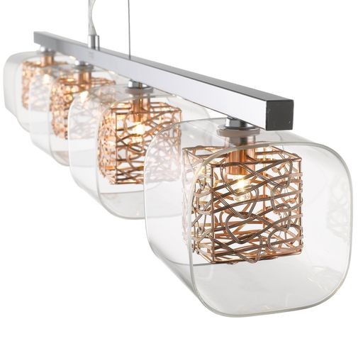 098CP4DECO 4 Light Bar Ceiling Pendant Polished Chrome and Copper