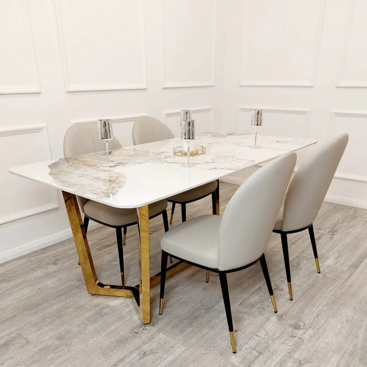 Lucian Gold 1.8M Stone Dining Table With Astra Dining Chairs