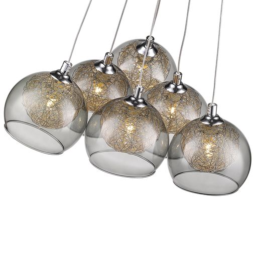 035SG6DECO 6 Light Ceiling Pendant Smoked Glass And Polished Chrome