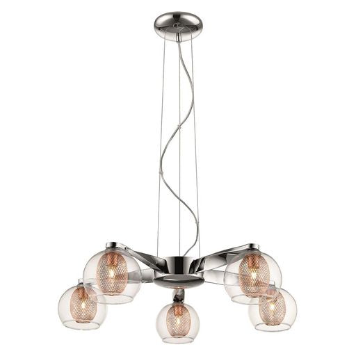 057CP5DECO 5 Light Ceiling Pendant Polished Chrome and Copper